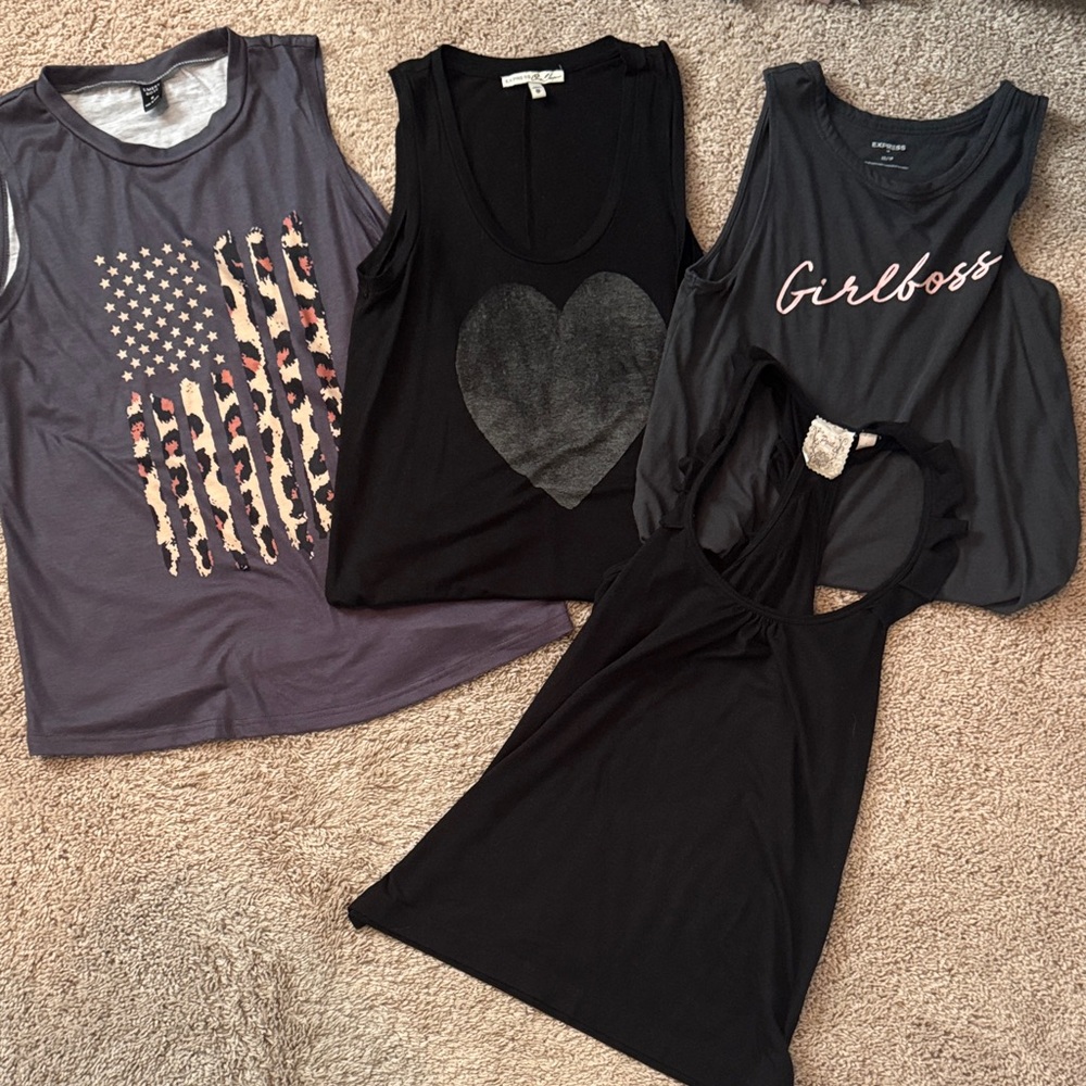 Set of Graphic and Solid Tank Tops